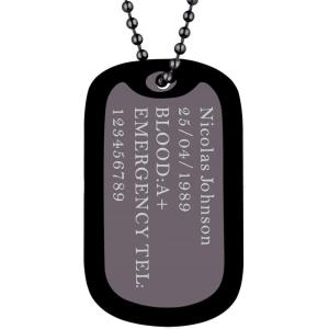 U7 Custom Photo Necklace for Men Women, Stainless Steel Black Gold Color Dog Tag – Personalized Text Engraved Memory Heart/Round Square Shaped Picture Pendant Necklaces Lover Gift Mothers Fathers Day(03.Dog Tag(black)-custom text)