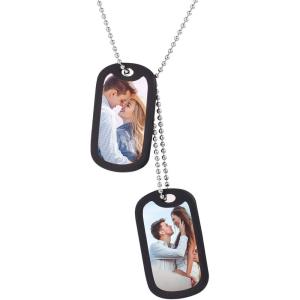 U7 Custom Photo Necklace for Men Women, Stainless Steel Black Gold Color Dog Tag – Personalized Text Engraved Memory Heart/Round Square Shaped Picture Pendant Necklaces Lover Gift Mothers Fathers Day(06 2pcs Dog Tag(stainless))