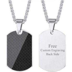 U7 Custom Photo Necklace for Men Women, Stainless Steel Black Gold Color Dog Tag – Personalized Text Engraved Memory Heart/Round Square Shaped Picture Pendant Necklaces Lover Gift Mothers Fathers Day(15.Mirrored(stainless)-custom text)