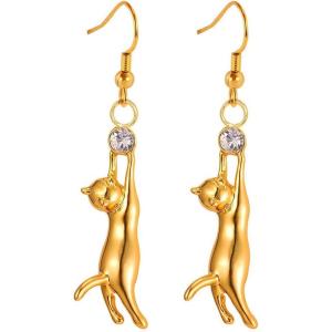 U7 Cute Cat Ear Pendant Platinum/18K Gold Plated Drop Earrings With Rhinestone(01. gold)