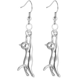 U7 Cute Cat Ear Pendant Platinum/18K Gold Plated Drop Earrings With Rhinestone(01. platinum)