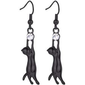 U7 Cute Cat Ear Pendant Platinum/18K Gold Plated Drop Earrings With Rhinestone(03. black)