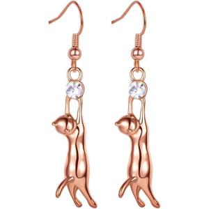 U7 Cute Cat Ear Pendant Platinum/18K Gold Plated Drop Earrings With Rhinestone(04. rose gold)