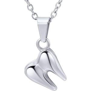 U7 Dentist/Nursing Jewelry Stainless Steel 18K Gold Plated Mini Cute Teeth Pendant Rolo Chain Dental Tooth Necklaces(01.Tooth Stainless)