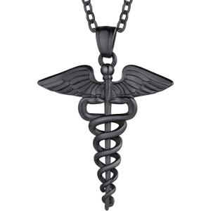 U7 Dentist/Nursing Jewelry Stainless Steel 18K Gold Plated Mini Cute Teeth Pendant Rolo Chain Dental Tooth Necklaces(02.Nurse Pendant Black)