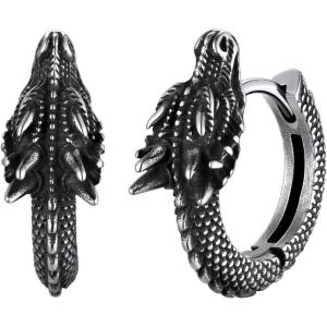 U7 Dragon Earrings Stainless Steel/18K Gold/Black/S925 Sterling Silver Hoop Earrings for Men Women, Personalized Punk Rock Huggie Earrings, Hypoallergenic(01.Dragon-Stainless Steel)