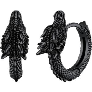 U7 Dragon Earrings Stainless Steel/18K Gold/Black/S925 Sterling Silver Hoop Earrings for Men Women, Personalized Punk Rock Huggie Earrings, Hypoallergenic(01.Dragon-Black)