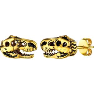 U7 Dragon Earrings Stainless Steel/18K Gold/Black/S925 Sterling Silver Hoop Earrings for Men Women, Personalized Punk Rock Huggie Earrings, Hypoallergenic(04.Dinosaur-Gold)