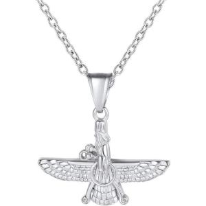 U7 Farvahar Pendant Chain Stainless/Black Gun/18K Gold Plated Symbol Iran Persian Gift Necklace, Customizable(Small Farvahar Stainless Steel)