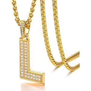 U7 Gold Initial Number Necklace for Men Women, 18K Gold/Silver Plated Diamond CZ Letter Pendant Necklace Big A-Z 0-9 Hip Hop Jersey, Customerized Letter Wheat Chain 22 Inch for Athletes Rappers(L-Gold)
