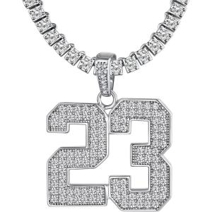 U7 Gold Initial Number Necklace for Men Women, 18K Gold/Silver Plated Diamond CZ Letter Pendant Necklace Big A-Z 0-9 Hip Hop Jersey, Customerized Letter Wheat Chain 22 Inch for Athletes Rappers(z. Custom 2-5 Number/Initial-Steel)