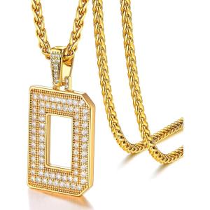 U7 Gold Initial Number Necklace for Men Women, 18K Gold/Silver Plated Diamond CZ Letter Pendant Necklace Big A-Z 0-9 Hip Hop Jersey, Customerized Letter Wheat Chain 22 Inch for Athletes Rappers(D-Gold)