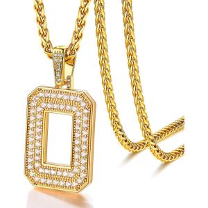 U7 Gold Initial Number Necklace for Men Women, 18K Gold/Silver Plated Diamond CZ Letter Pendant Necklace Big A-Z 0-9 Hip Hop Jersey, Customerized Letter Wheat Chain 22 Inch for Athletes Rappers(O-Gold)