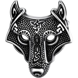 U7 Gothic Skull Brooches Pin for Halloween Men Women Stainless Steel Silver Black Viking Rune/Wolf Head/Deer/Spider Animal Gothic Brooch Scarf Dress Lapel Pins(Viking Wolf Head)