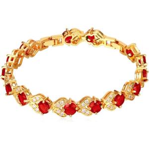 U7 Green Emerald/Blue/Red/Colorful Tennis Bracelets, 18K Gold Plated Platinum Link Chain Diamond Cut Simulated Gem Crystal Bracelet,Resizable Length 6-8 Inches,Wedding Mothers Day Gift for Women(Gold & Red)