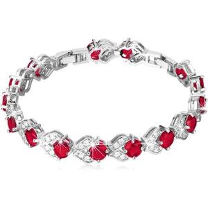 U7 Green Emerald/Blue/Red/Colorful Tennis Bracelets, 18K Gold Plated Platinum Link Chain Diamond Cut Simulated Gem Crystal Bracelet,Resizable Length 6-8 Inches,Wedding Mothers Day Gift for Women(Platinum & Red)