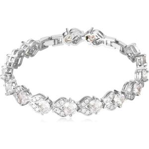U7 Green Emerald/Blue/Red/Colorful Tennis Bracelets, 18K Gold Plated Platinum Link Chain Diamond Cut Simulated Gem Crystal Bracelet,Resizable Length 6-8 Inches,Wedding Mothers Day Gift for Women(Platinum & White)