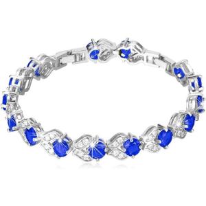 U7 Green Emerald/Blue/Red/Colorful Tennis Bracelets, 18K Gold Plated Platinum Link Chain Diamond Cut Simulated Gem Crystal Bracelet,Resizable Length 6-8 Inches,Wedding Mothers Day Gift for Women(Platinum & Blue)