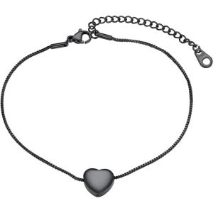 U7 Heart Anklets for Women Stainless Steel Heart Ankle Bracelet Waterproof Summer Beach Jewelry(Black)