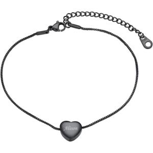 U7 Heart Anklets for Women Stainless Steel Heart Ankle Bracelet Waterproof Summer Beach Jewelry(Black-Engraved)