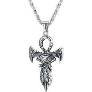 U7 Horus Necklaces for Men Women, Stainless Steel/Black/Gold Plated Ankh Cross Egyptian Symbol Jewelry, Eye of Horrus Pendant with 22 Inch Chain(02.Stainless(ankh horus))