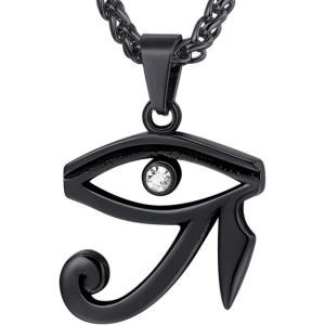 U7 Horus Necklaces for Men Women, Stainless Steel/Black/Gold Plated Ankh Cross Egyptian Symbol Jewelry, Eye of Horrus Pendant with 22 Inch Chain(03.Black(cz horus eye))