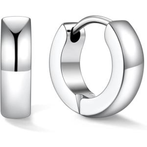 U7 Huggie Earrings, Small Hoop Earrings for Women, Hypoallergenic Stainless Steel Silver/Gold/Black Cartilage Earrings for Christmas Gift (7/8/9/10/12/14/16mm)(a. Silver B)