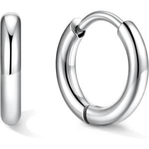 U7 Huggie Earrings, Small Hoop Earrings for Women, Hypoallergenic Stainless Steel Silver/Gold/Black Cartilage Earrings for Christmas Gift (7/8/9/10/12/14/16mm)(a. Silver A)