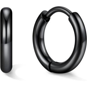 U7 Huggie Earrings, Small Hoop Earrings for Women, Hypoallergenic Stainless Steel Silver/Gold/Black Cartilage Earrings for Christmas Gift (7/8/9/10/12/14/16mm)(b. Black A)