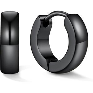 U7 Huggie Earrings, Small Hoop Earrings for Women, Hypoallergenic Stainless Steel Silver/Gold/Black Cartilage Earrings for Christmas Gift (7/8/9/10/12/14/16mm)(b. Black B)