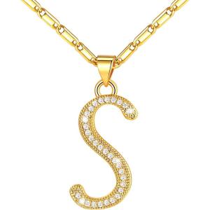 U7 Initial Necklace for Women, Gold/Platinum Plated CZ Crystal Letter A-Z Pendant Necklace, Shiny 20 Inch Name Chain Dainty Personalized Jewelry for Men Mom Wife Friend(d. Premium-Gold)