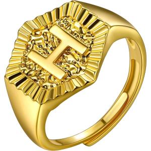 U7 Initial Ring Wedding Band for Men Women 18K Gold Plated Statement Hexagon A-Z Letter Jewelry Personalized Stackable Signet Rings(H)