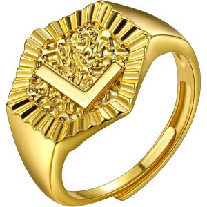 U7 Initial Ring Wedding Band for Men Women 18K Gold Plated Statement Hexagon A-Z Letter Jewelry Personalized Stackable Signet Rings(L)