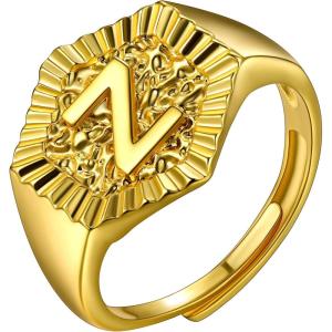 U7 Initial Ring Wedding Band for Men Women 18K Gold Plated Statement Hexagon A-Z Letter Jewelry Personalized Stackable Signet Rings(Z)