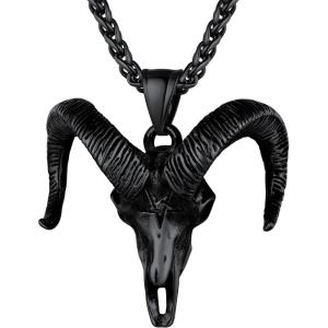 U7 Inverted Cross Necklace, Upside Down Cross Pendant, Stainless Steel Jewelry Devil Necklaces, Baphomet Goat Head Pendant for Men Women(A.Goat head-black)