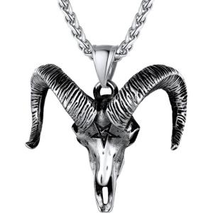 U7 Inverted Cross Necklace, Upside Down Cross Pendant, Stainless Steel Jewelry Devil Necklaces, Baphomet Goat Head Pendant for Men Women(A.Goat head-stainless steel)