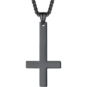U7 Inverted Cross Necklace, Upside Down Cross Pendant, Stainless Steel Jewelry Devil Necklaces, Baphomet Goat Head Pendant for Men Women(B.Upside down cross-black)