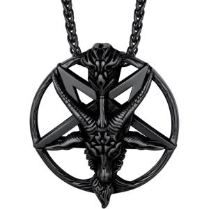 U7 Inverted Cross Necklace, Upside Down Cross Pendant, Stainless Steel Jewelry Devil Necklaces, Baphomet Goat Head Pendant for Men Women(Baphomet-Black)