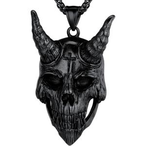 U7 Inverted Cross Necklace, Upside Down Cross Pendant, Stainless Steel Jewelry Devil Necklaces, Baphomet Goat Head Pendant for Men Women(Gothic goat-black)