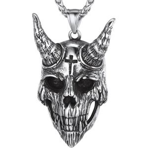 U7 Inverted Cross Necklace, Upside Down Cross Pendant, Stainless Steel Jewelry Devil Necklaces, Baphomet Goat Head Pendant for Men Women(Gothic goat-stainless)