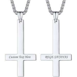 U7 Inverted Cross Necklace, Upside Down Cross Pendant, Stainless Steel Jewelry Devil Necklaces, Baphomet Goat Head Pendant for Men Women(Upside down cross-stainless steel(customized))
