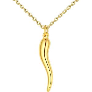 U7 Italian Horn Necklace for Men Women,Stainless Steel/Black/Gold Horn Necklace,Lucky Amulet Cornicello Pendant(1.Gold)