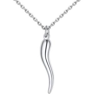 U7 Italian Horn Necklace for Men Women,Stainless Steel/Black/Gold Horn Necklace,Lucky Amulet Cornicello Pendant(2.Silver)