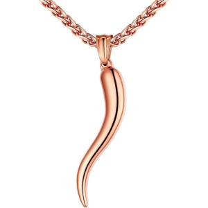 U7 Italian Horn Necklace for Men Women,Stainless Steel/Black/Gold Horn Necklace,Lucky Amulet Cornicello Pendant(4.Rose Gold)