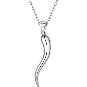 U7 Italian Horn Necklace for Men Women,Stainless Steel/Black/Gold Horn Necklace,Lucky Amulet Cornicello Pendant(5.925 Silver)