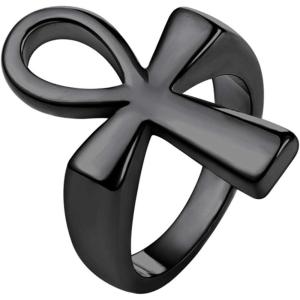 U7 Jewelry Ankh Rings Ancient Egyptian Eye of Ra Horus Ring Stainless Steel/Gold Plated/Black Color Egypt Symbol Rings for Men Women(02-Ankh Cross-Black)