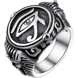 U7 Jewelry Ankh Rings Ancient Egyptian Eye of Ra Horus Ring Stainless Steel/Gold Plated/Black Color Egypt Symbol Rings for Men Women(05-Eye of Ra-Steel)