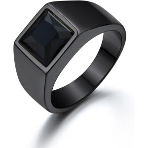 U7 Jewelry Fashion Black Onyx/Blue Gemstone Ring for Men Women, Stainless Steel Square Signet Rings Thumb Ring Band for Dad Father, Gothic Skull Rings with Birthstone, Size 7-14, Anillos De Hombre(8mm Black Onyx-Black)