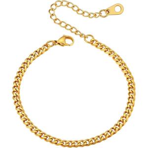 U7 Link Bracelets for Men, Cuban Link/Rope/Watch Band Solid Bracelet, Silver Black Gold Color Wrist Bracelet 3/6/9/12/15mm Width, 6.5/7.5/8.3 Inch Length, Hand Chain Jewelry for Mens Women(c. Cuban 3.5mm-Gold)
