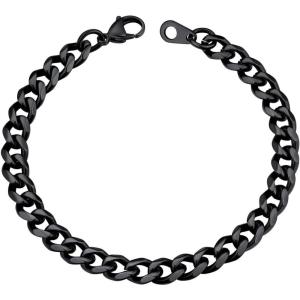 U7 Link Bracelets for Men, Cuban Link/Rope/Watch Band Solid Bracelet, Silver Black Gold Color Wrist Bracelet 3/6/9/12/15mm Width, 6.5/7.5/8.3 Inch Length, Hand Chain Jewelry for Mens Women(c. Cuban 6mm-Black)